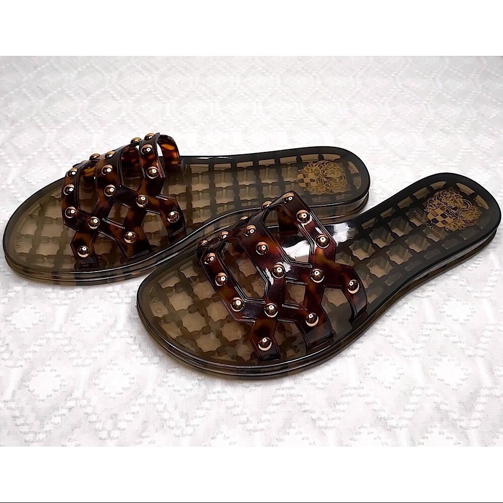 VINCE CAMUTO🛡”CARRON” Studded Jelly Slides, Tortoise/Black ~Size 7